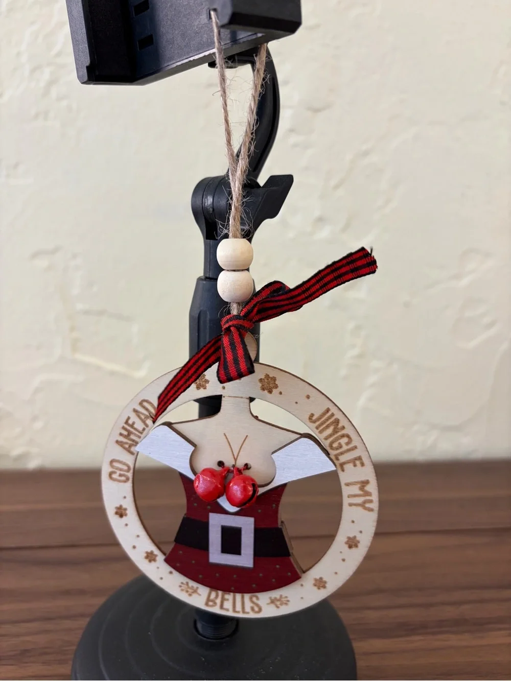 Go Ahead Jingle My Bells Wooden Santa Christmas Ornament New